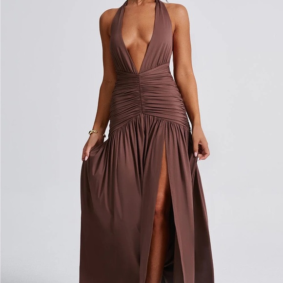 BABYBOO Dresses & Skirts - Babyboo Brown Halter Melania Maxi Dress